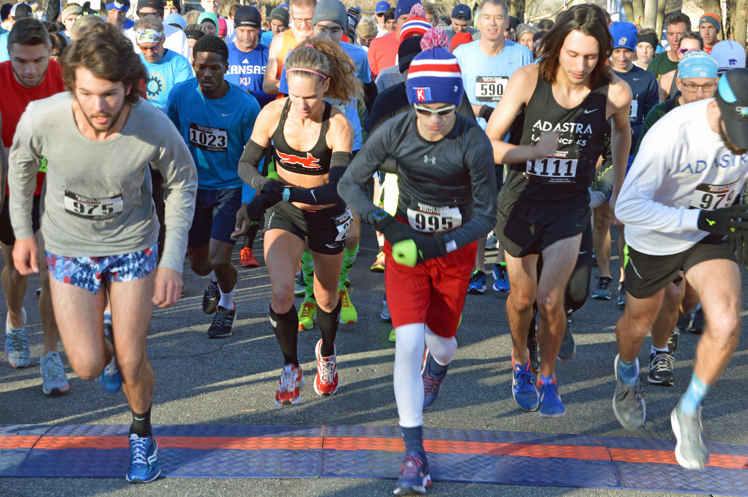 Gary Henry photo of the start of the 2017 runLawrence Thanksgiving Day 5K.